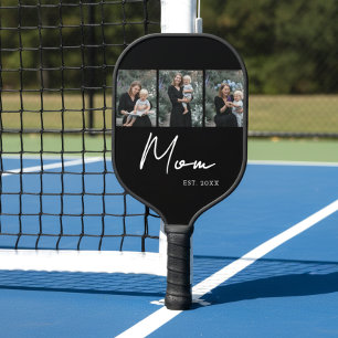 Mum Established Modern Bold Script Black 3 Photo Pickleball Paddle