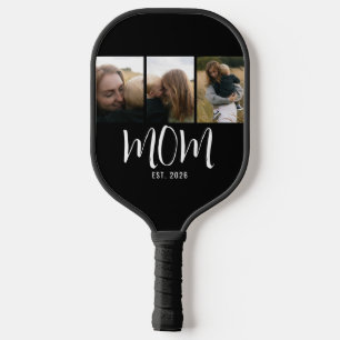 Mum Established Modern Bold Script Black 3 Photo Pickleball Paddle