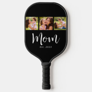 Mum Established Modern Bold Script Black 3 Photo Pickleball Paddle