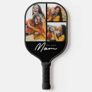Mum Established Modern Bold Script Black 3 Photo Pickleball Paddle