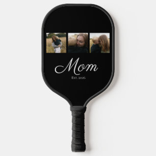 Mum Established Modern Bold Script Black 3 Photo Pickleball Paddle
