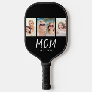 Mum Established Modern Bold Script Black 3 Photo Pickleball Paddle