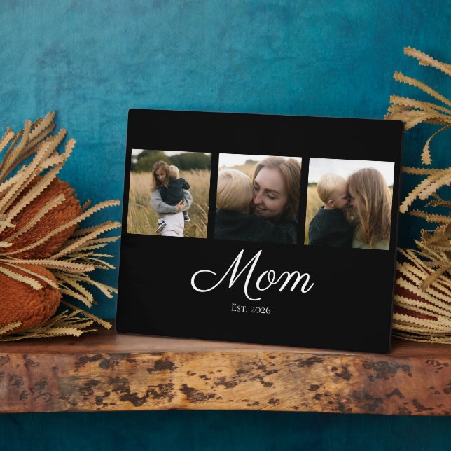 Mum Established Modern Bold Script Black 3 Photo Plaque (Side)