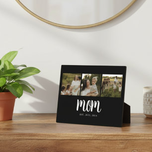 Mum Established Modern Bold Script Black 3 Photo Plaque