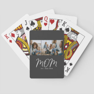 Mum Established Modern Bold Script Black 3 Photo Playing Cards