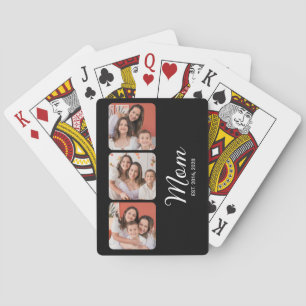 Mum Established Modern Bold Script Black 3 Photo Playing Cards
