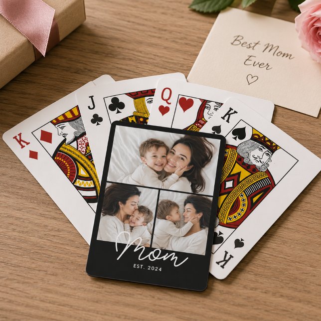 Mum Established Modern Bold Script Black 3 Photo Playing Cards (Creator Uploaded)