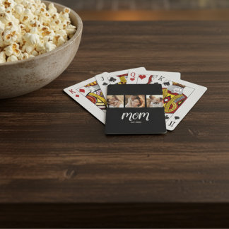 Mum Established Modern Bold Script Black 3 Photo Playing Cards