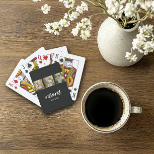 Mum Established Modern Bold Script Black 3 Photo Playing Cards