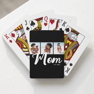 Mum Established Modern Bold Script Black 3 Photo Playing Cards