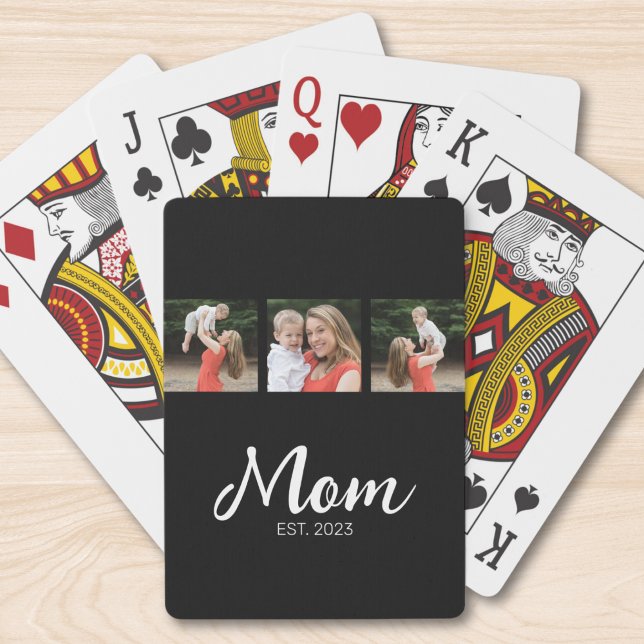Mum Established Modern Bold Script Black 3 Photo Playing Cards (Creator Uploaded)