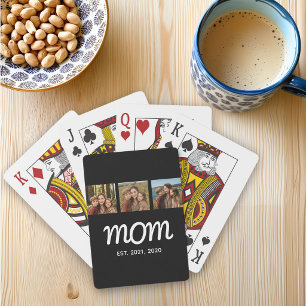 Mum Established Modern Bold Script Black 3 Photo Playing Cards
