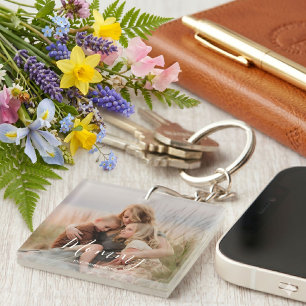 Mum Established Modern Elegant Script Photo Key Ring