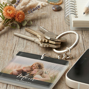 Mum Established Modern Elegant Script Photo Key Ring