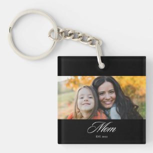 Mum Established Modern Elegant Script Photo Key Ring