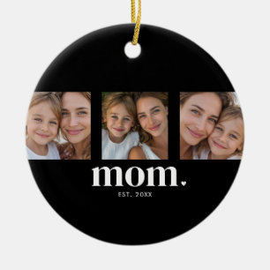 Mum Established Modern Minimal Black 3 Photo Ceramic Ornament