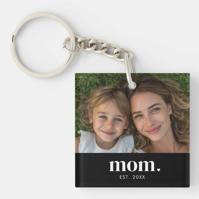 Mum Established Modern Minimal Photo Key Ring (Front)