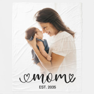 Mum Established Modern Photo Black Script Fleece Blanket