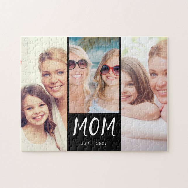 Mum Established Modern Script 3 Photo Jigsaw Puzzle (Horizontal)