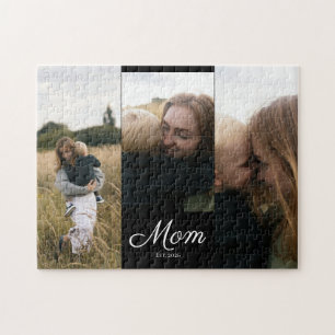 Mum Established Modern Script 3 Photo Jigsaw Puzzle