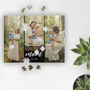 Mum Established Modern Script 3 Photo Jigsaw Puzzle