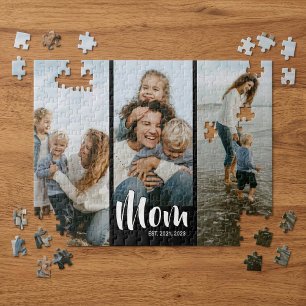Mum Established Modern Script 3 Photo Jigsaw Puzzle