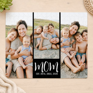 Mum Established Modern Script 3 Photo Jigsaw Puzzle