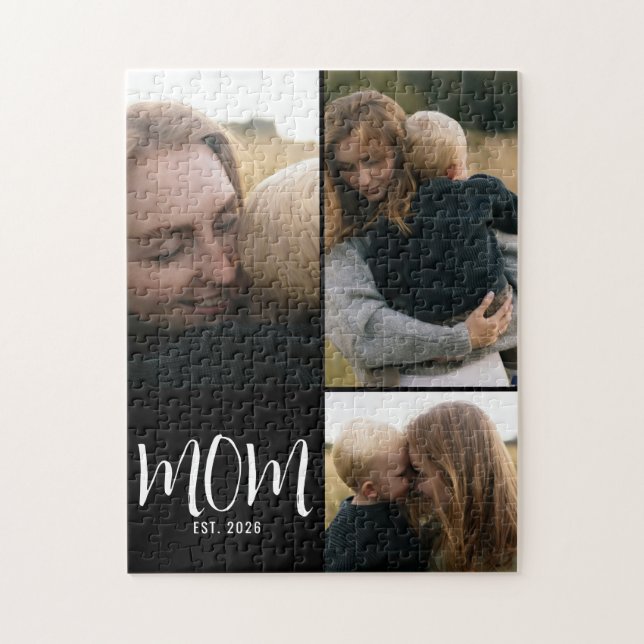 Mum Established Modern Script 3 Photo Jigsaw Puzzle (Vertical)