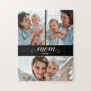 Mum Established Modern Script 3 Photo Jigsaw Puzzle