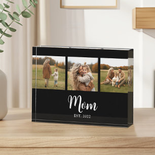 Mum Established Modern Script Black 3 Photo Block
