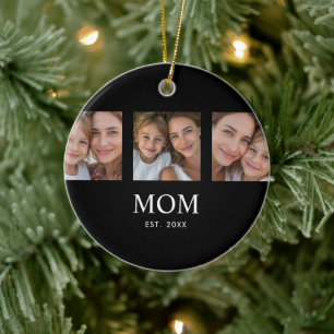 Mum Established Modern Script Black 3 Photo Ceramic Ornament