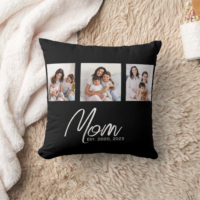 Mum Established Modern Script Black 3 Photo Cushion (Blanket)