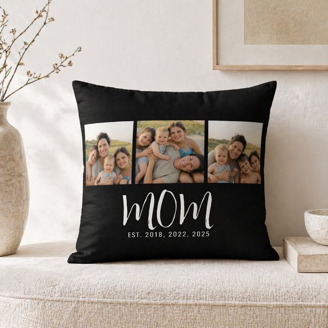 Mum Established Modern Script Black 3 Photo Cushion (Creator Uploaded)