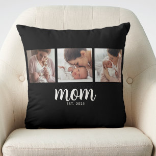 Mum Established Modern Script Black 3 Photo Cushion