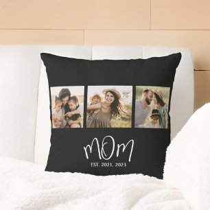 Mum Established Modern Script Black 3 Photo Cushion