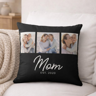 Mum Established Modern Script Black 3 Photo Cushion