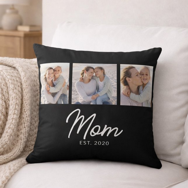 Mum Established Modern Script Black 3 Photo Cushion (Creator Uploaded)
