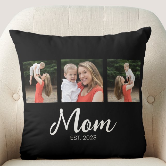Mum Established Modern Script Black 3 Photo Cushion (Creator Uploaded)