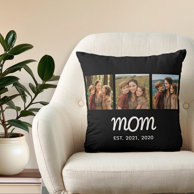 Mum Established Modern Script Black 3 Photo Cushion (Creator Uploaded)