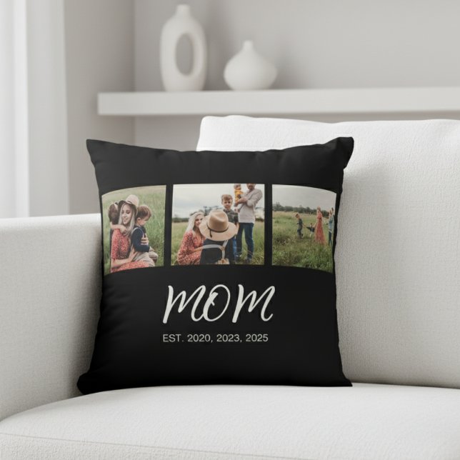 Mum Established Modern Script Black 3 Photo Cushion (Creator Uploaded)