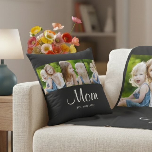Mum Established Modern Script Black 3 Photo Cushion (Creator Uploaded)