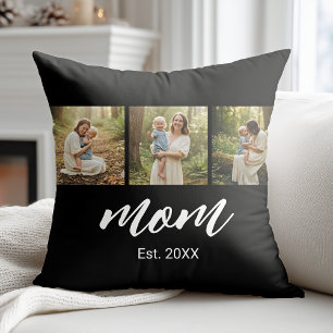 Mum Established Modern Script Black 3 Photo Cushion