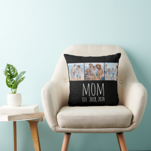 Mum Established Modern Script Black 3 Photo Cushion