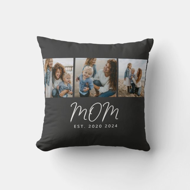 Mum Established Modern Script Black 3 Photo Cushion (Front)