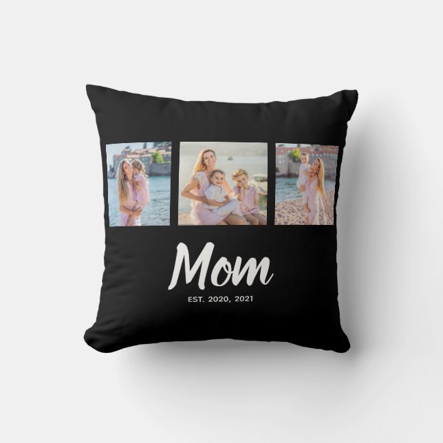 Mum Established Modern Script Black 3 Photo Cushion (Front)