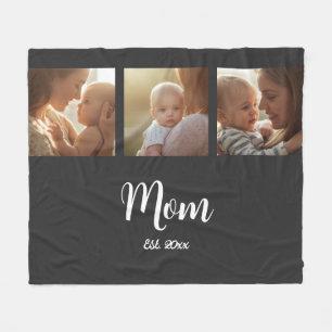 Mum Established Modern Script Black 3 Photo Fleece Blanket