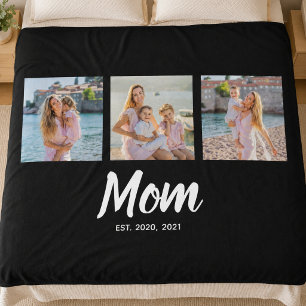 Mum Established Modern Script Black 3 Photo Fleece Blanket