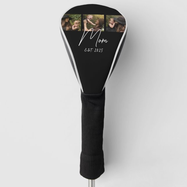 Mum Established Modern Script Black 3 Photo Golf Head Cover (Front)