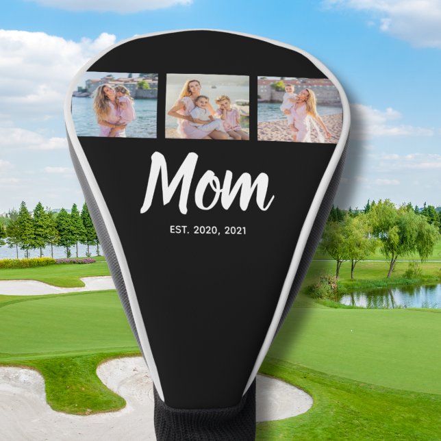 Mum Established Modern Script Black 3 Photo Golf Head Cover (Personalize with your favourite photos and the relevant year(s))