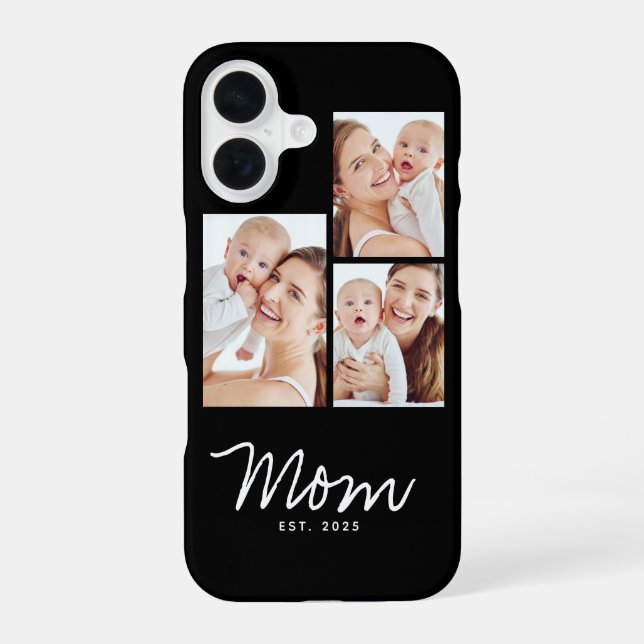 Mum Established Modern Script Black 3 Photo iPhone 16 Case (Back)